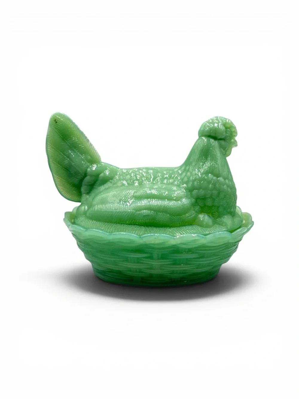 Vintage Mosser Jadeite Green Hen on Nest Covered Dish Chicken Mint Condition 6”